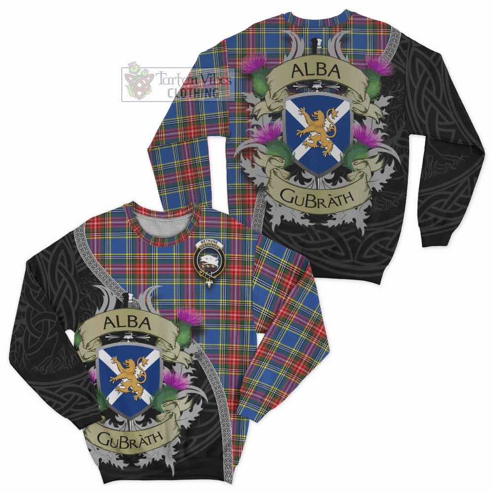 Tartan Vibes Clothing Bethune Tartan Family Crest Sweatshirt Lion Rampant Royal Thistle Shield Celtic Inspired