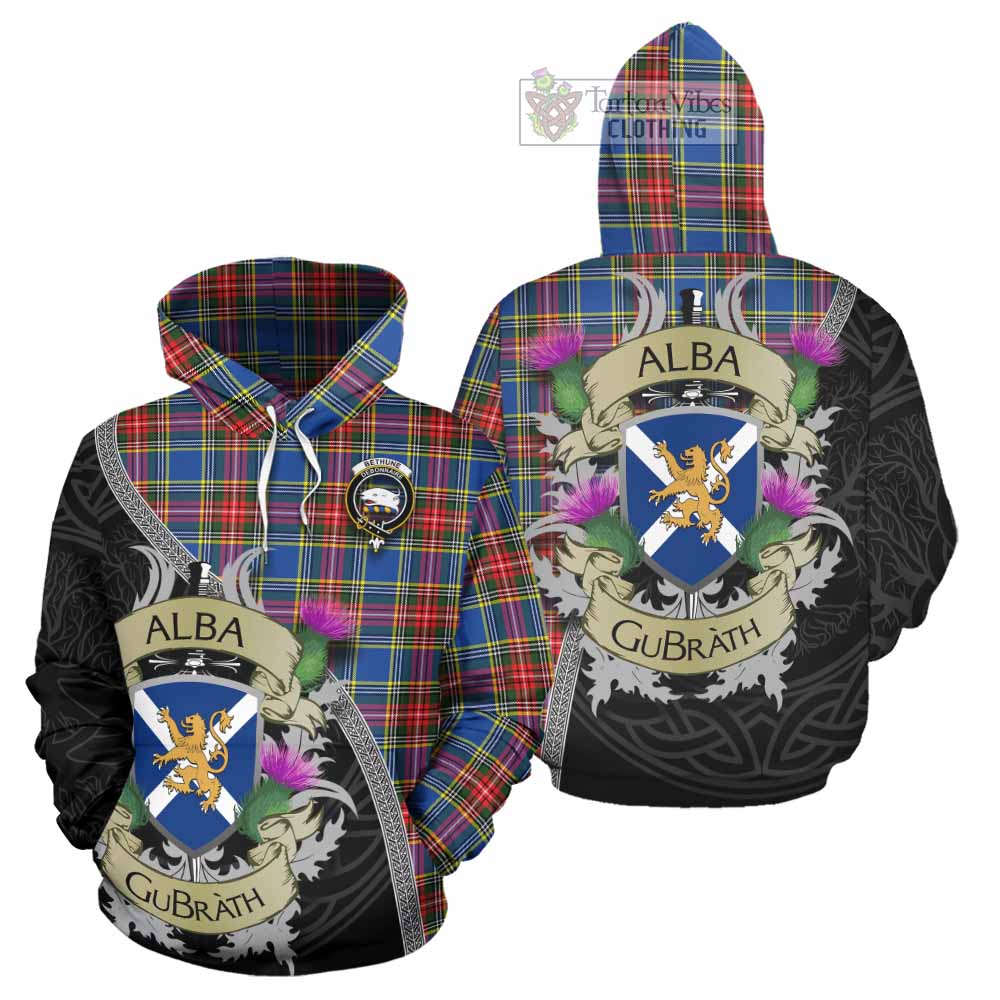 Tartan Vibes Clothing Bethune Tartan Family Crest Hoodie Lion Rampant Royal Thistle Shield Celtic Inspired