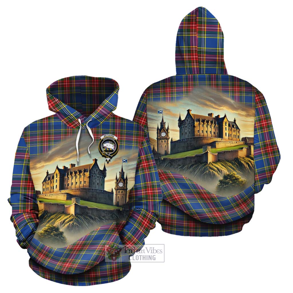 Tartan Vibes Clothing Bethune Tartan Family Crest Cotton Hoodie with Scottish Ancient Castle Style