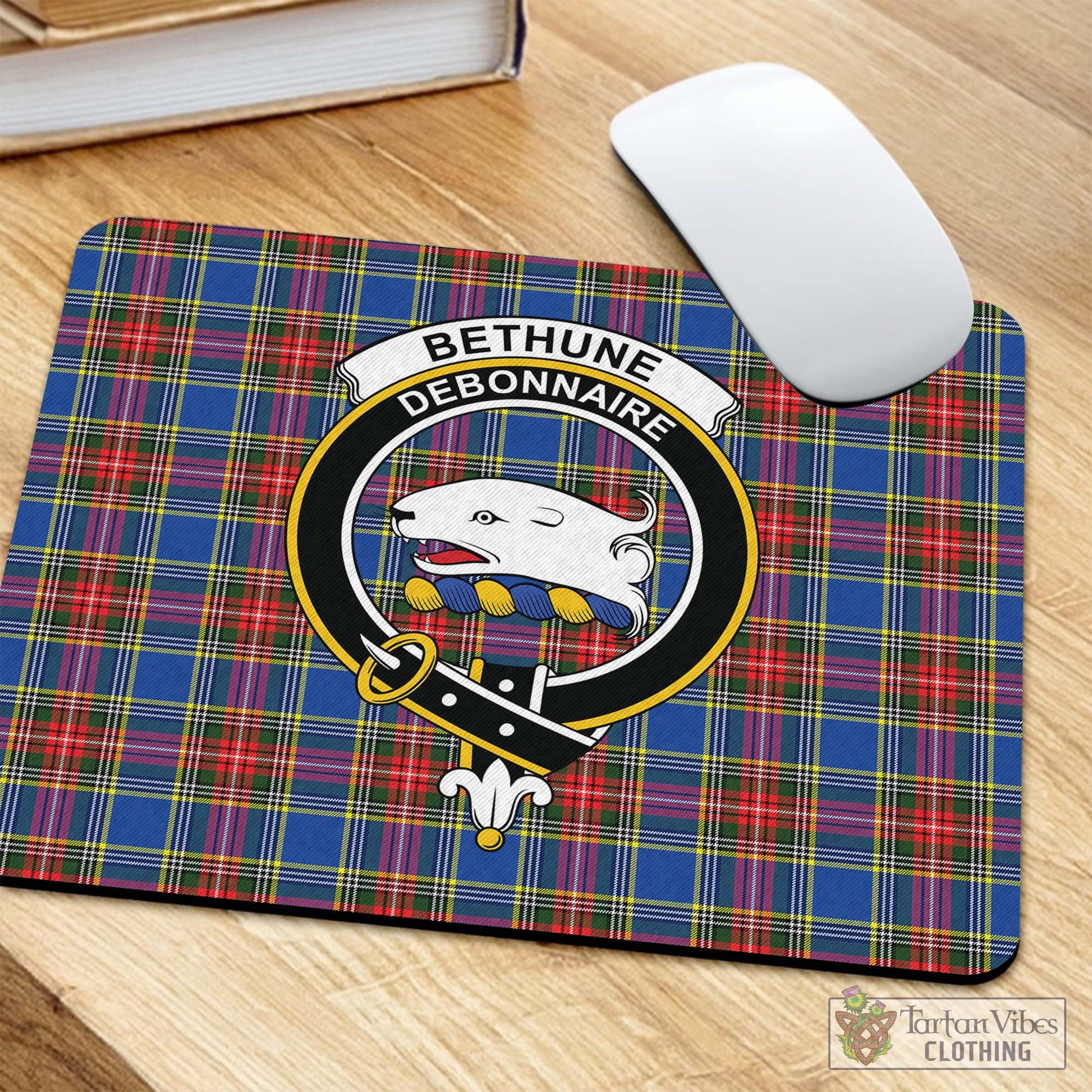 Tartan Vibes Clothing Bethune Tartan Mouse Pad with Family Crest