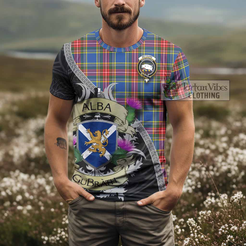 Tartan Vibes Clothing Bethune Tartan Family Crest T-Shirt Lion Rampant Royal Thistle Shield Celtic Inspired