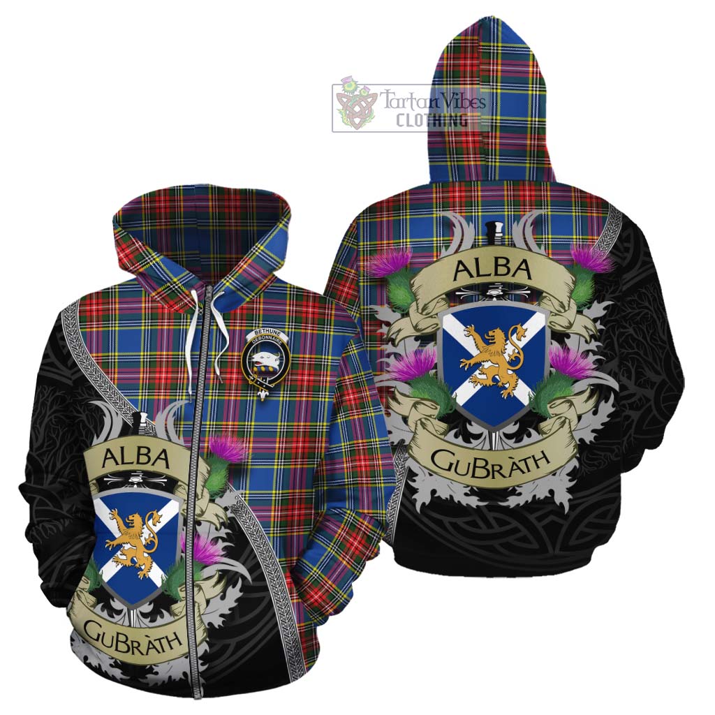 Tartan Vibes Clothing Bethune Tartan Family Crest Cotton Hoodie Lion Rampant Royal Thistle Shield Celtic Inspired