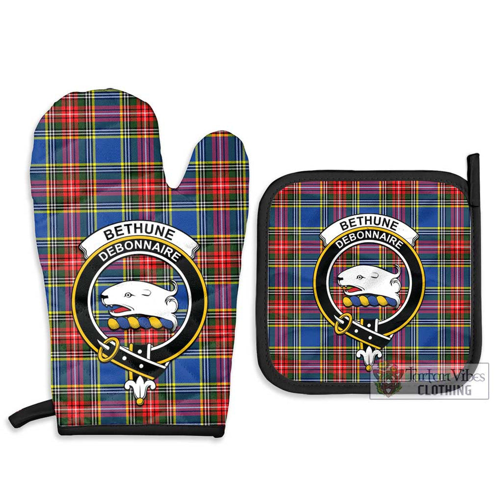 Bethune Tartan Combo Oven Mitt & Pot-Holder with Family Crest Combo 1 Oven Mitt & 2 Pot-Holder Black - Tartan Vibes Clothing