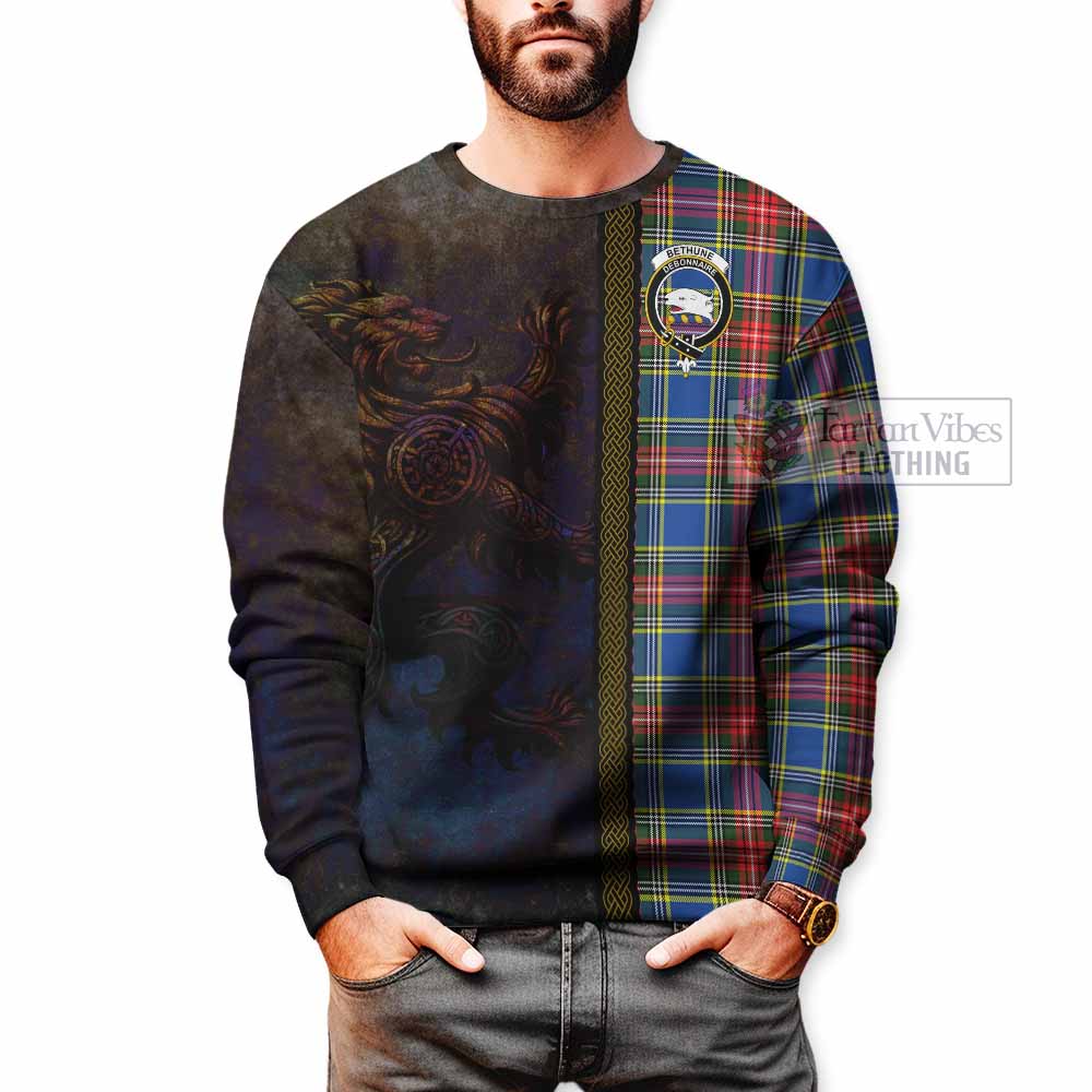 Tartan Vibes Clothing Bethune Tartan Family Crest Sweatshirt Alba Gu Brath Be Brave Lion Ancient Style