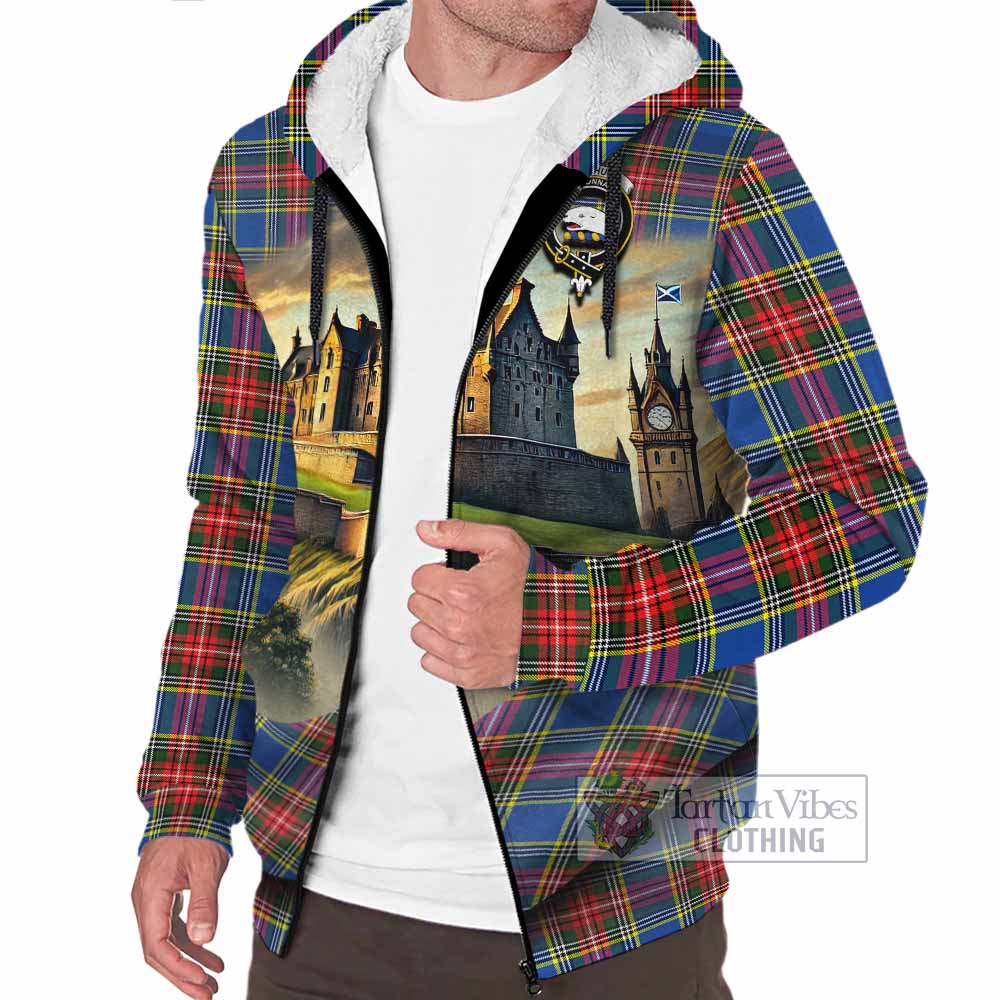Tartan Vibes Clothing Bethune Tartan Family Crest Sherpa Hoodie with Scottish Ancient Castle Style