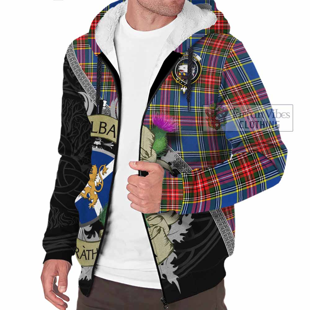 Tartan Vibes Clothing Bethune Tartan Family Crest Sherpa Hoodie Lion Rampant Royal Thistle Shield Celtic Inspired