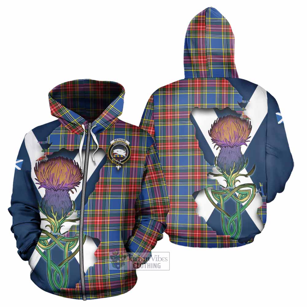 Tartan Vibes Clothing Bethune Tartan Family Crest Hoodie Scottish Thistle Celtic Inspired