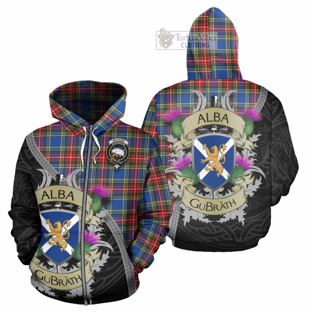 Tartan Vibes Clothing Bethune Tartan Family Crest Hoodie Lion Rampant Royal Thistle Shield Celtic Inspired