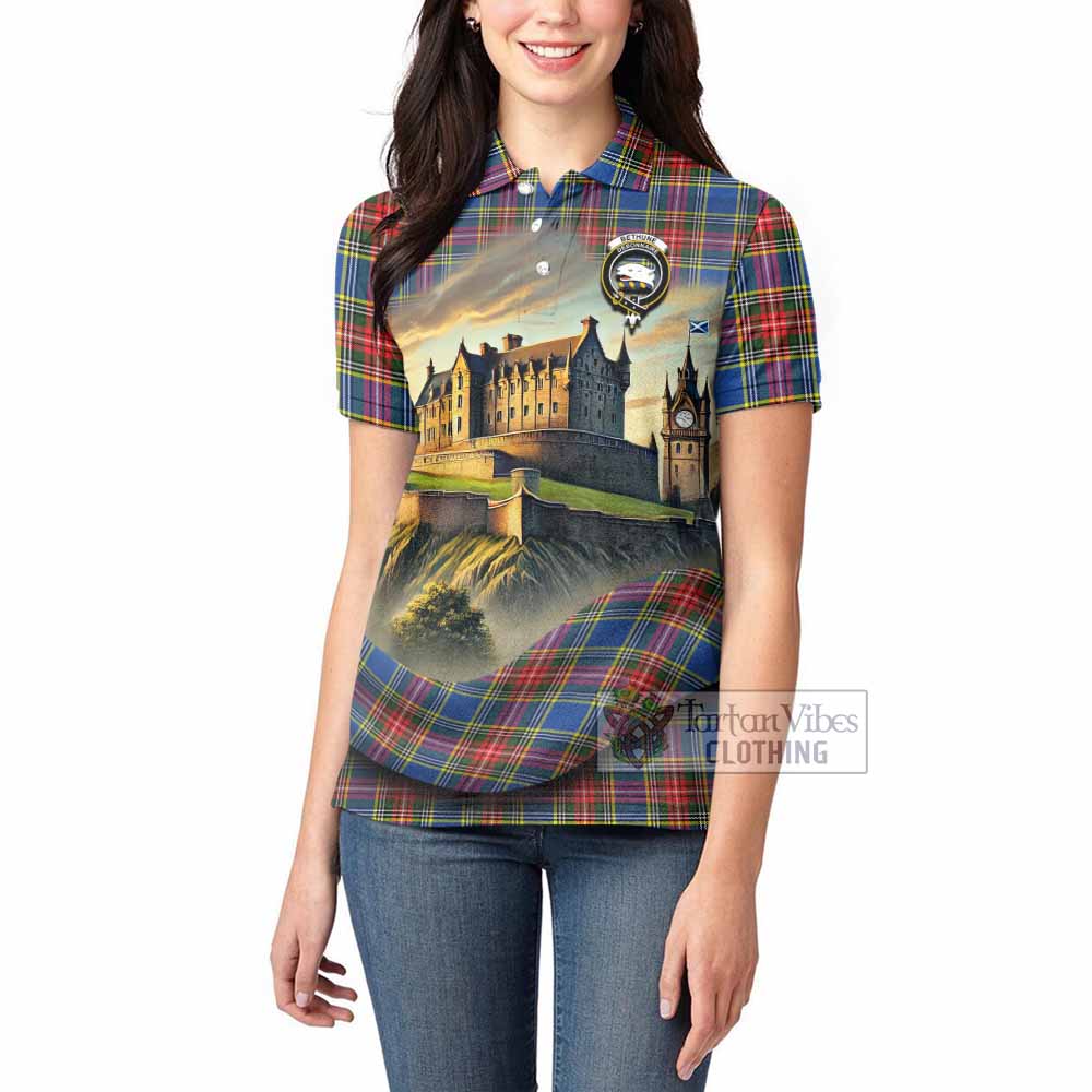 Tartan Vibes Clothing Bethune Tartan Family Crest Women's Polo Shirt with Scottish Ancient Castle Stype