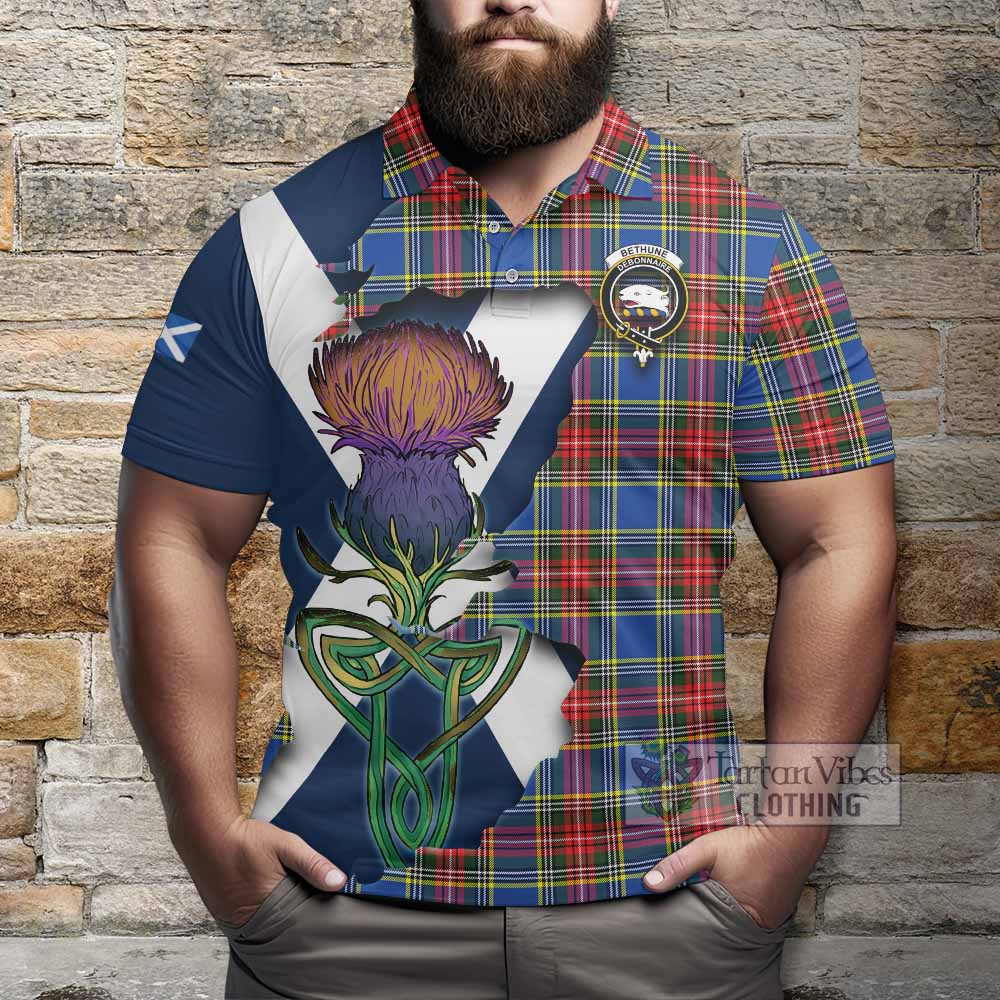 Tartan Vibes Clothing Bethune Tartan Family Crest Polo Shirt Scottish Thistle Celtic Inspired