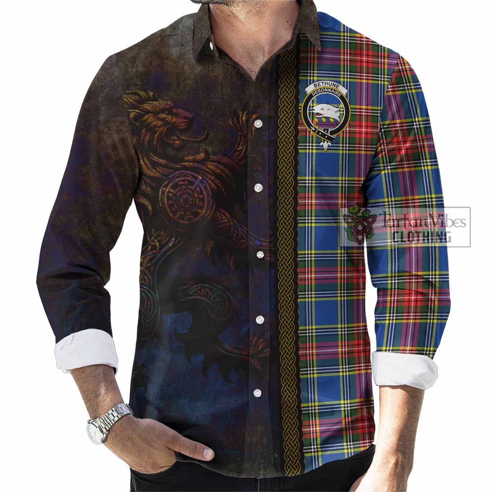 Tartan Vibes Clothing Bethune Tartan Family Crest Long Sleeve Button Shirt Alba Gu Brath Be Brave Lion Ancient Style