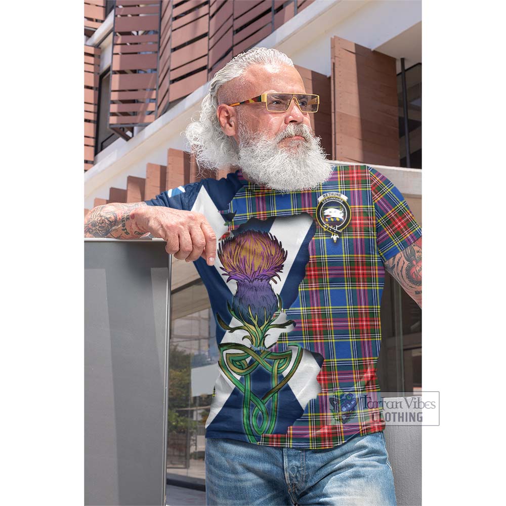 Tartan Vibes Clothing Bethune Tartan Family Crest Cotton T-shirt Scottish Thistle Celtic Inspired