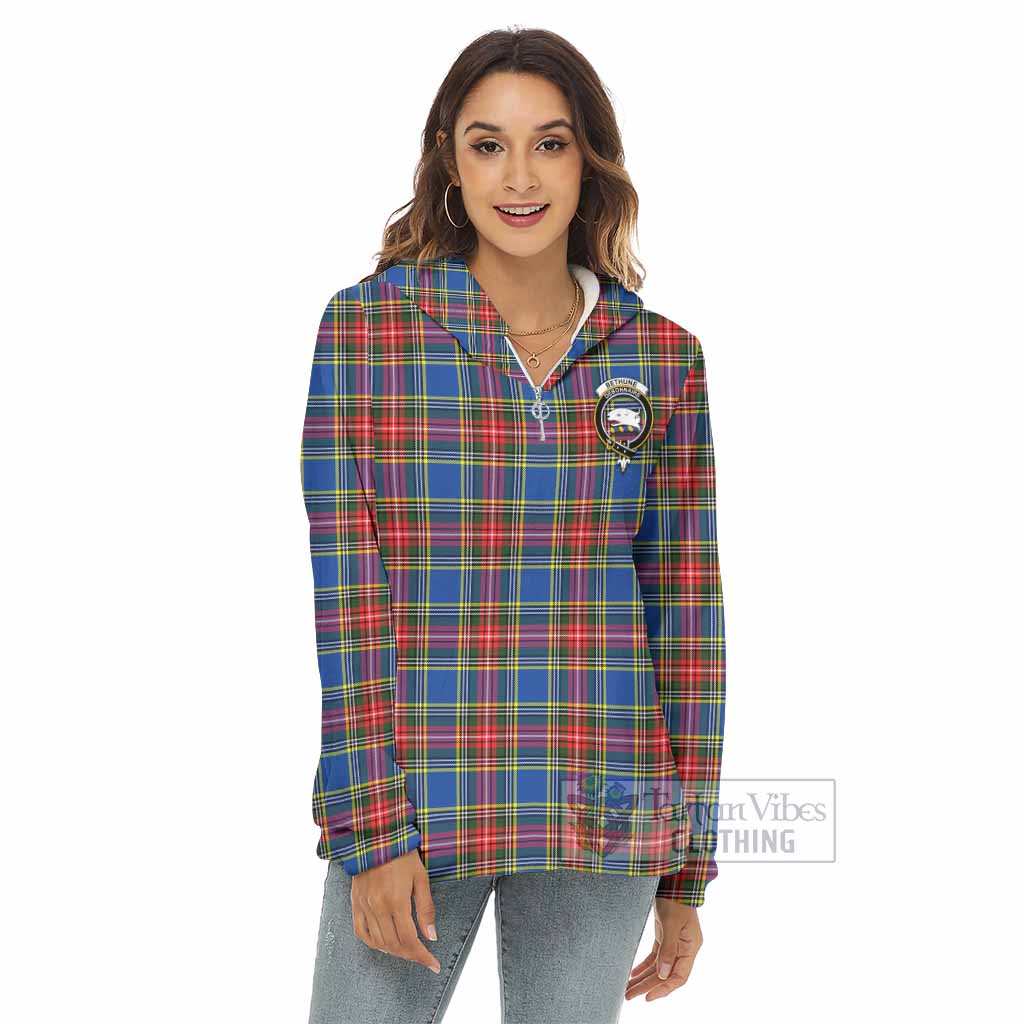 Tartan Vibes Clothing Bethune Tartan Crest Women's Borg  Half Zip Fleece Hoodie