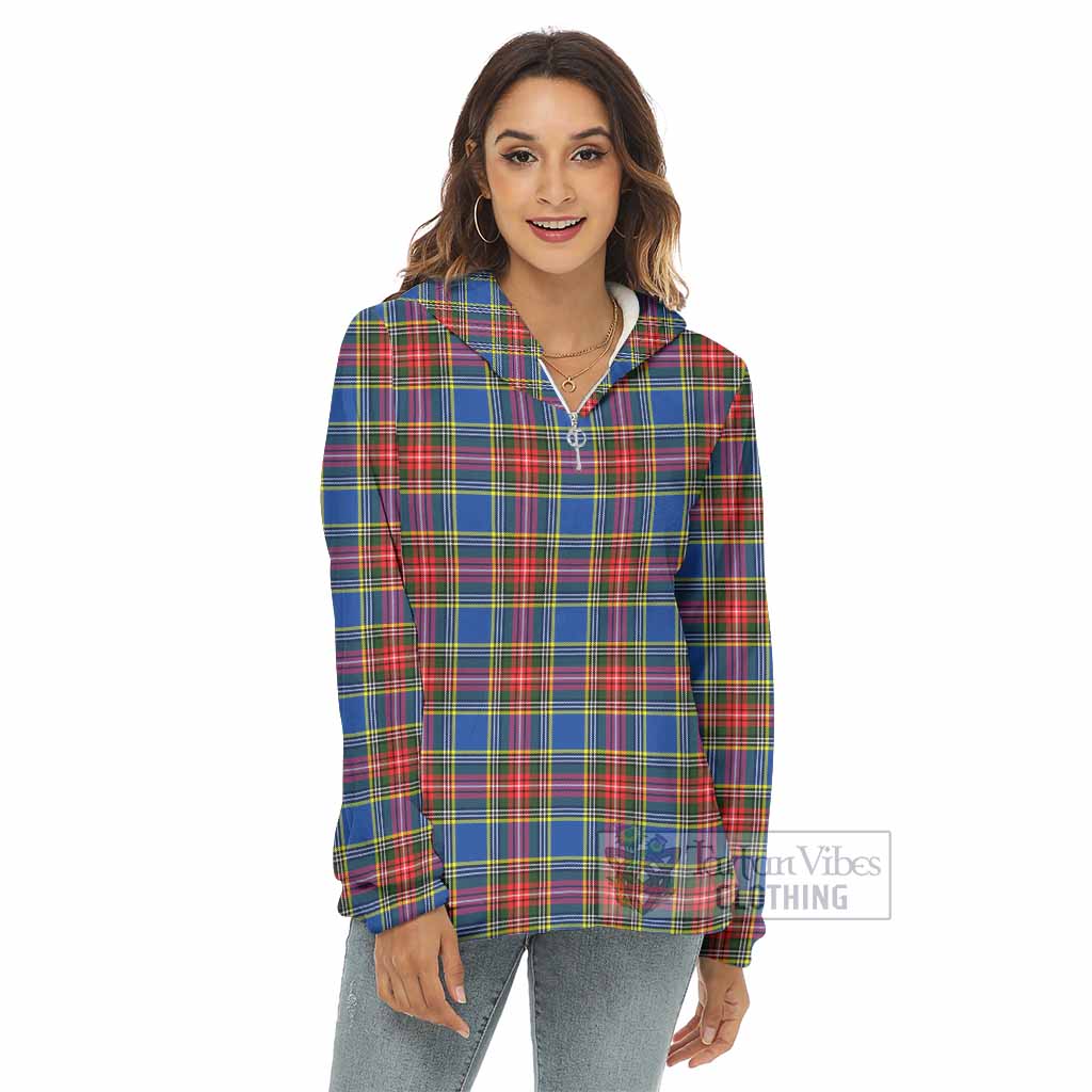 Tartan Vibes Clothing Bethune Tartan Women's Borg  Half Zip Fleece Hoodie