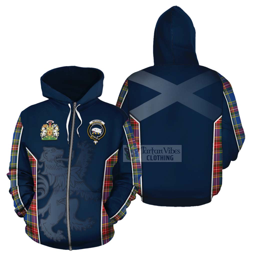 Tartan Vibes Clothing Bethune Tartan Cotton Hoodie with Family Crest and Lion Rampant Vibes Sport Style