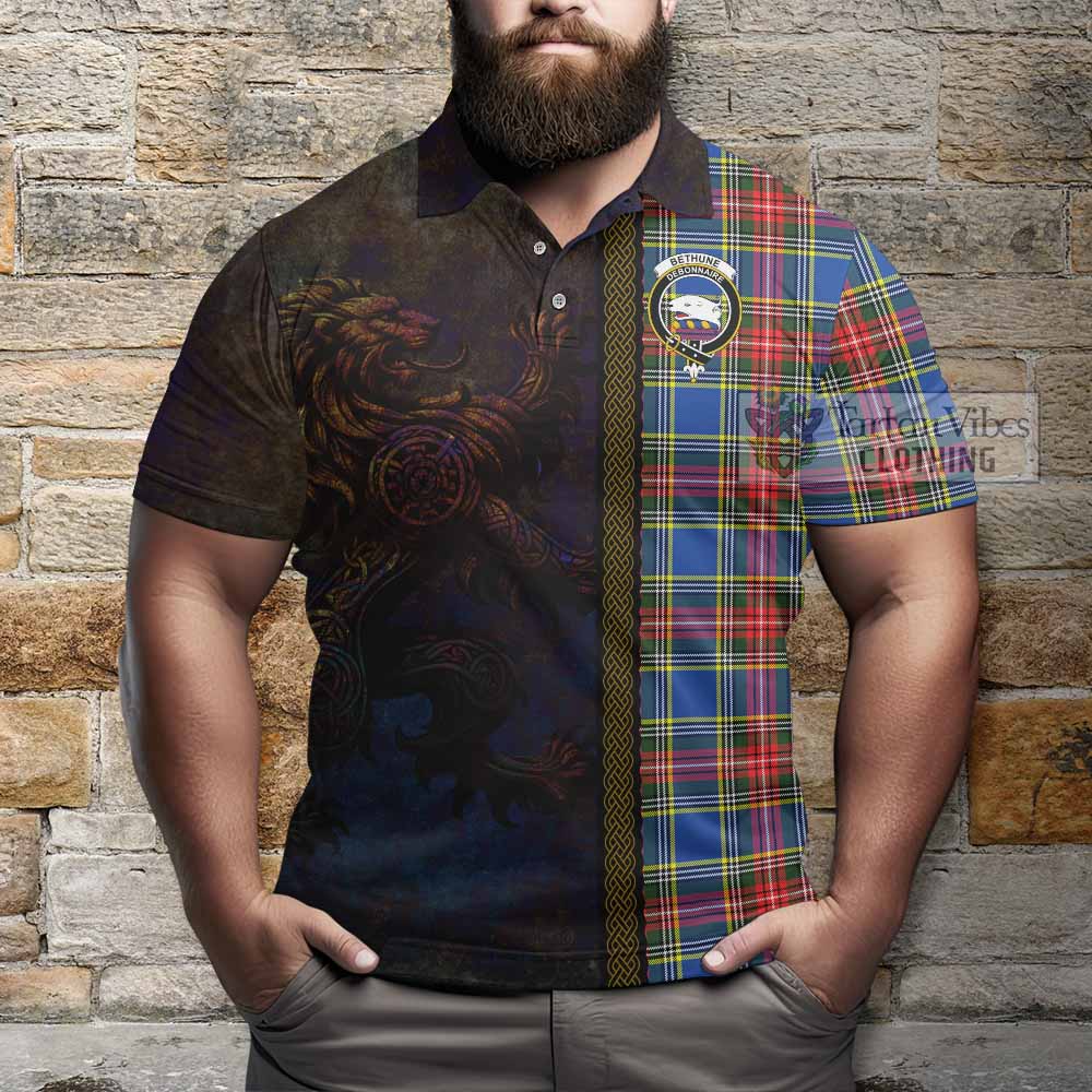 Tartan Vibes Clothing Bethune Tartan Family Crest Polo Shirt Alba Gu Brath Be Brave Lion Ancient Style