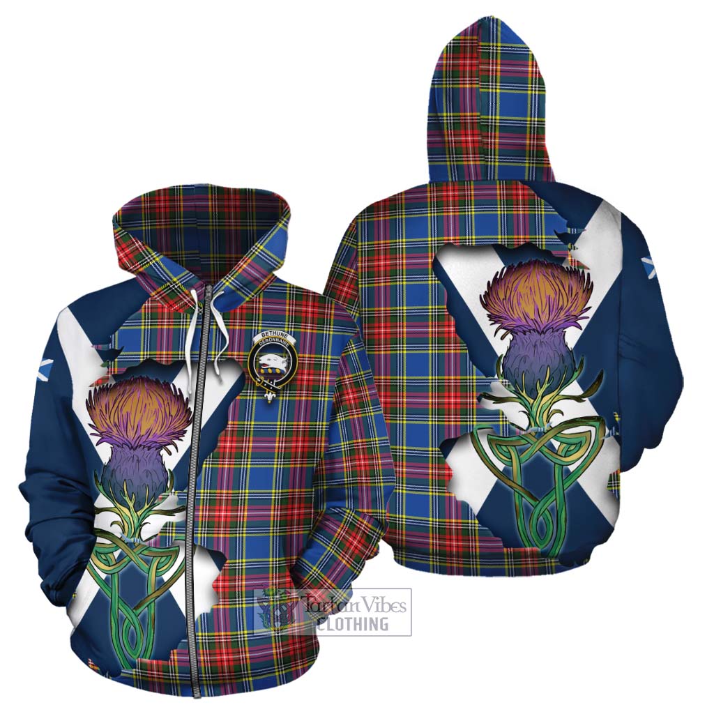 Tartan Vibes Clothing Bethune Tartan Family Crest Cotton Hoodie Scottish Thistle Celtic Inspired
