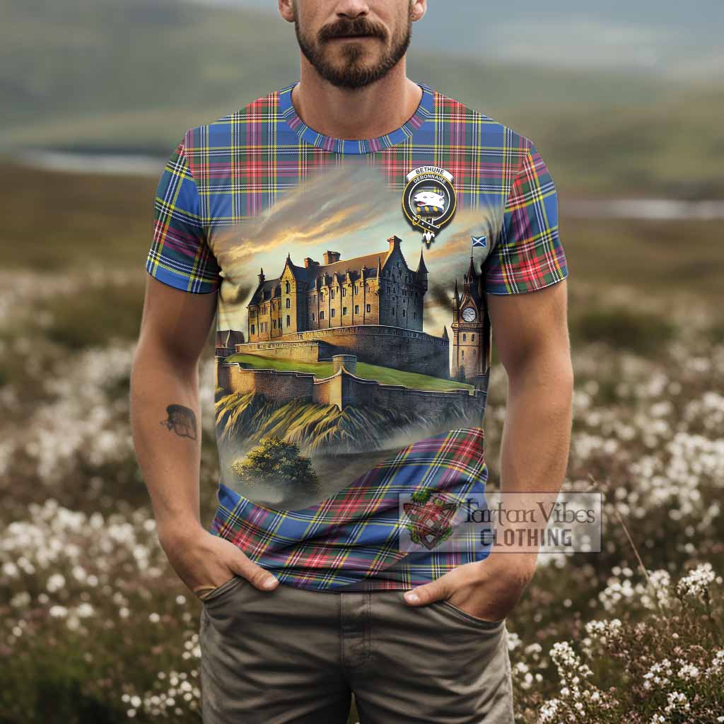 Tartan Vibes Clothing Bethune Tartan Family Crest T-Shirt with Scottish Ancient Castle Stype