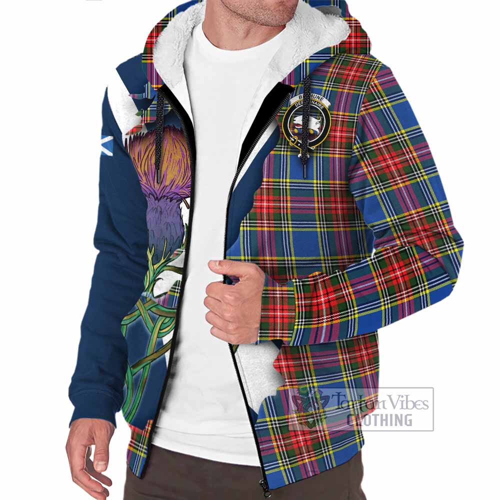 Tartan Vibes Clothing Bethune Tartan Family Crest Sherpa Hoodie Scottish Thistle Celtic Inspired