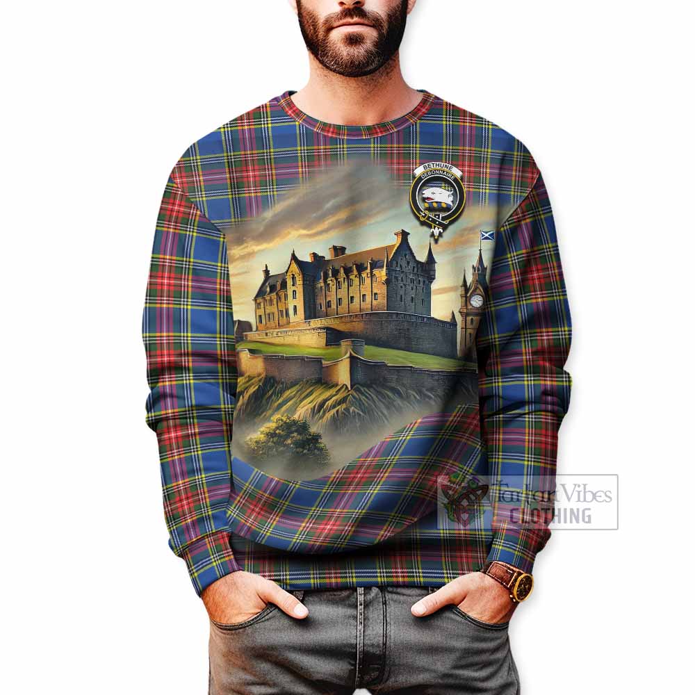 Tartan Vibes Clothing Bethune Tartan Family Crest Sweatshirt with Scottish Ancient Castle Style