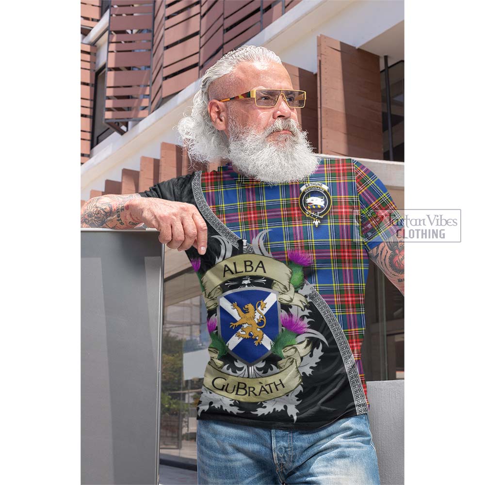 Tartan Vibes Clothing Bethune Tartan Family Crest Cotton T-shirt Lion Rampant Royal Thistle Shield Celtic Inspired
