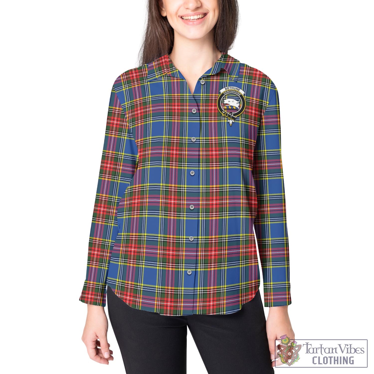 Tartan Vibes Clothing Bethune Tartan Womens Casual Shirt with Family Crest