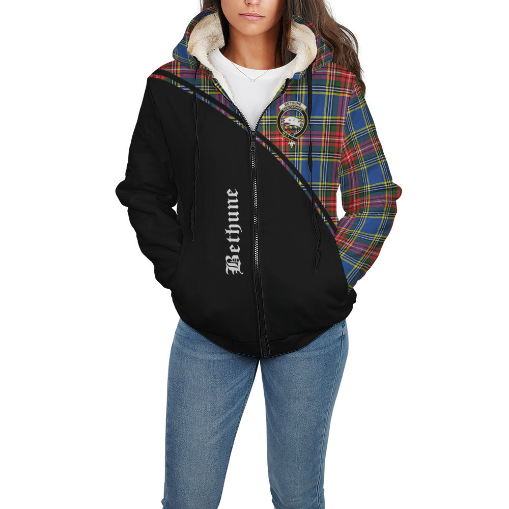 Bethune Tartan Sherpa Hoodie with Family Crest Curve Style - Tartanvibesclothing