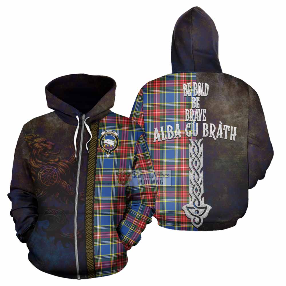 Tartan Vibes Clothing Bethune Tartan Family Crest Hoodie Alba Gu Brath Be Brave Lion Ancient Style
