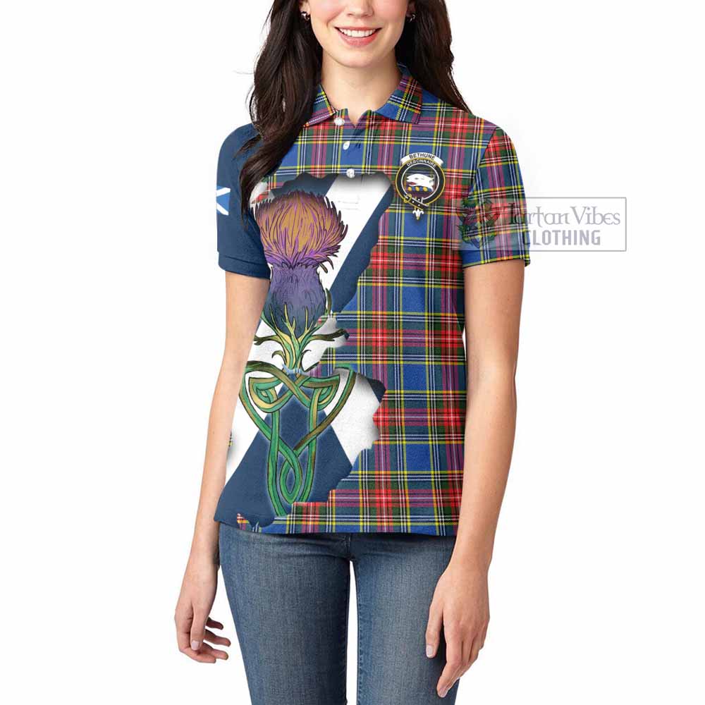 Tartan Vibes Clothing Bethune Tartan Family Crest Women's Polo Shirt Scottish Thistle Celtic Inspired