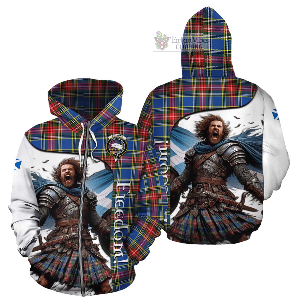 Tartan Vibes Clothing Bethune Crest Tartan Cotton Hoodie Inspired by the Freedom of Scottish Warrior