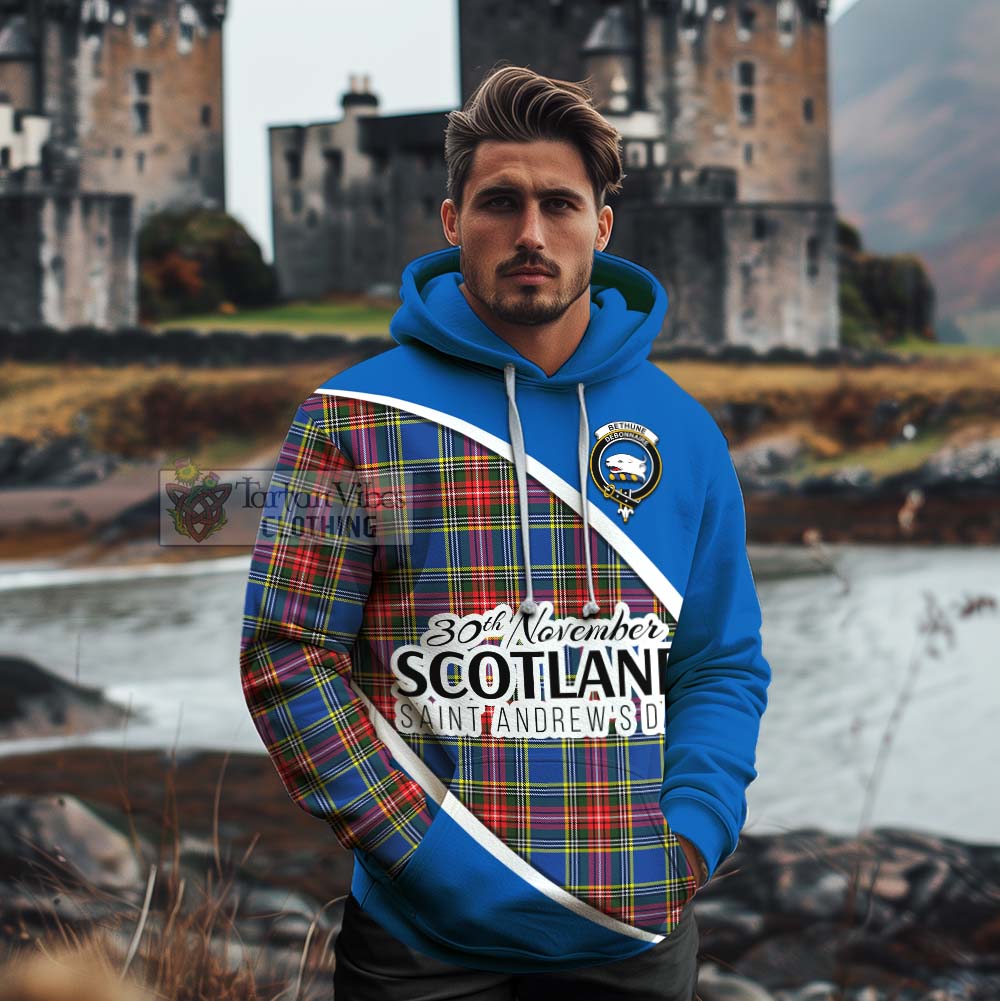 Tartan Vibes Clothing Bethune Family Crest Tartan Cotton Hoodie Celebrate Saint Andrew's Day in Style