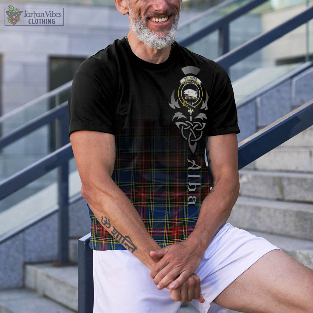 Tartan Vibes Clothing Bethune Tartan T-Shirt Featuring Alba Gu Brath Family Crest Celtic Inspired