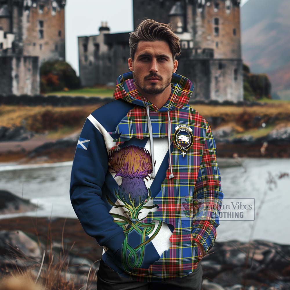 Tartan Vibes Clothing Bethune Tartan Family Crest Cotton Hoodie Scottish Thistle Celtic Inspired