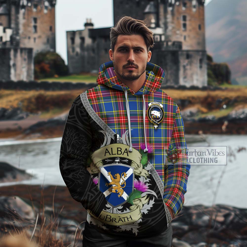 Tartan Vibes Clothing Bethune Tartan Family Crest Cotton Hoodie Lion Rampant Royal Thistle Shield Celtic Inspired