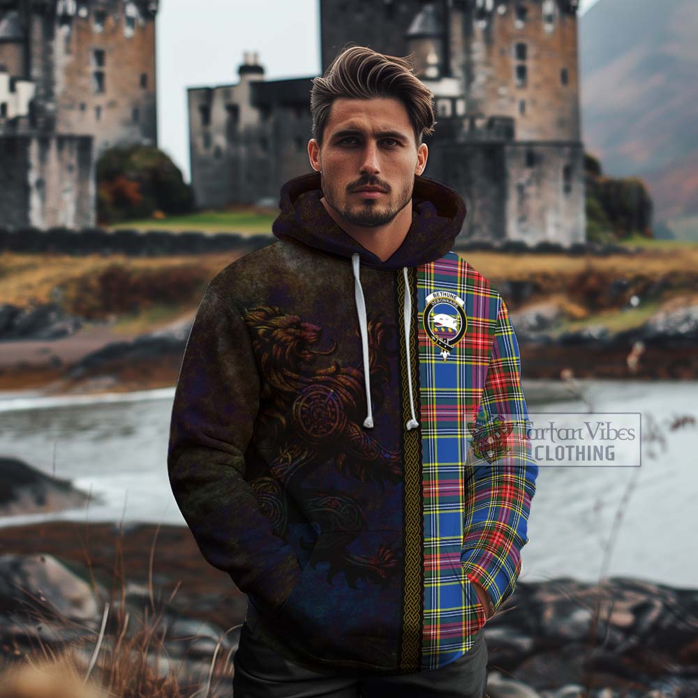 Tartan Vibes Clothing Bethune Tartan Family Crest Cotton Hoodie Alba Gu Brath Be Brave Lion Ancient Style