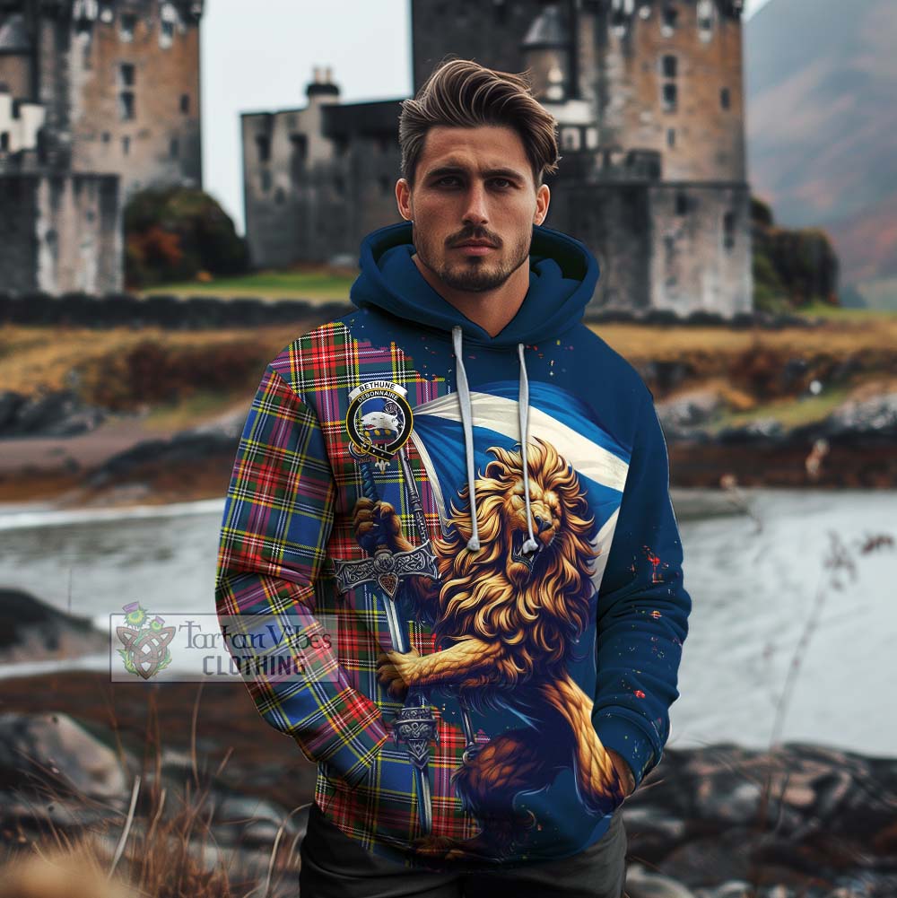 Tartan Vibes Clothing Bethune Tartan Family Crest Cotton Hoodie with Scottish Majestic Lion