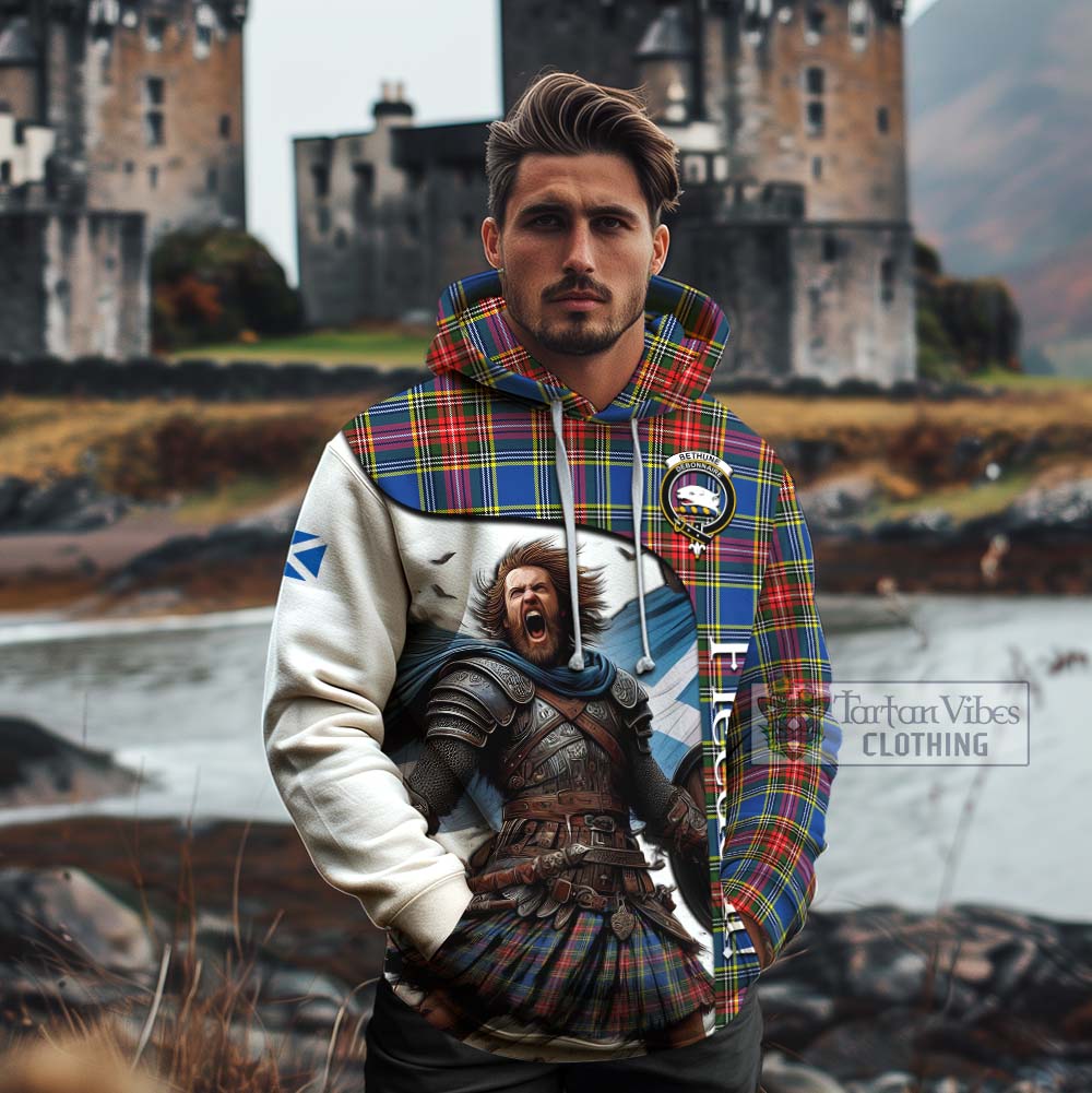 Tartan Vibes Clothing Bethune Crest Tartan Cotton Hoodie Inspired by the Freedom of Scottish Warrior