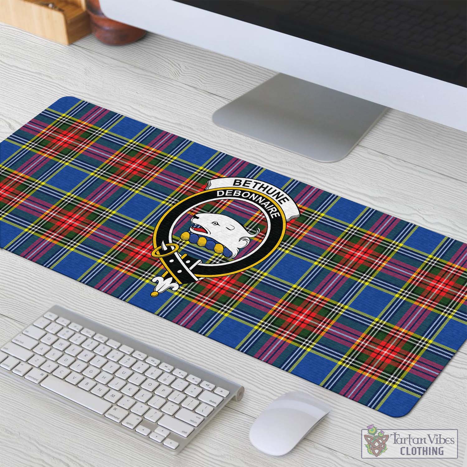 Tartan Vibes Clothing Bethune Tartan Mouse Pad with Family Crest