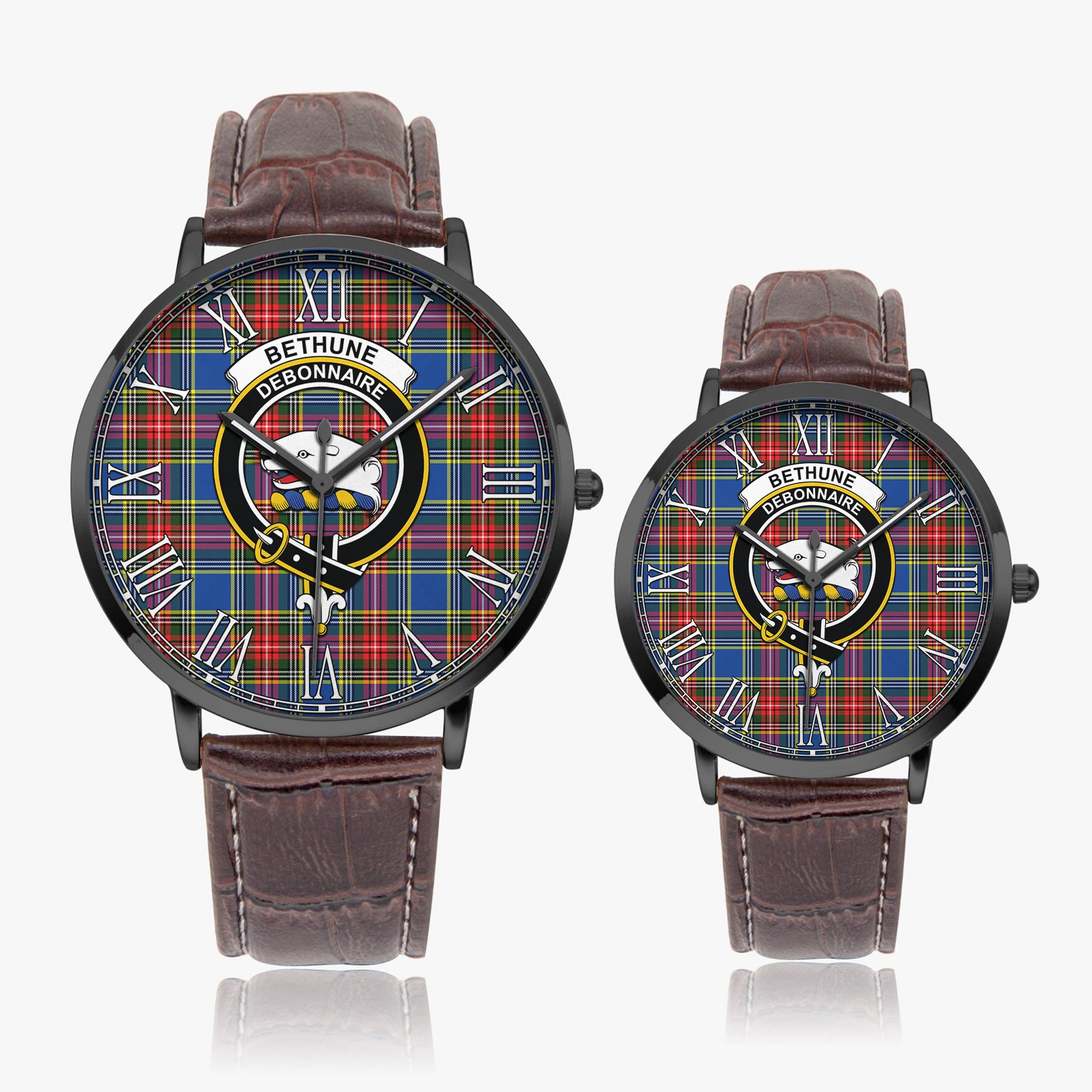 Bethune Tartan Family Crest Leather Strap Quartz Watch - Tartanvibesclothing