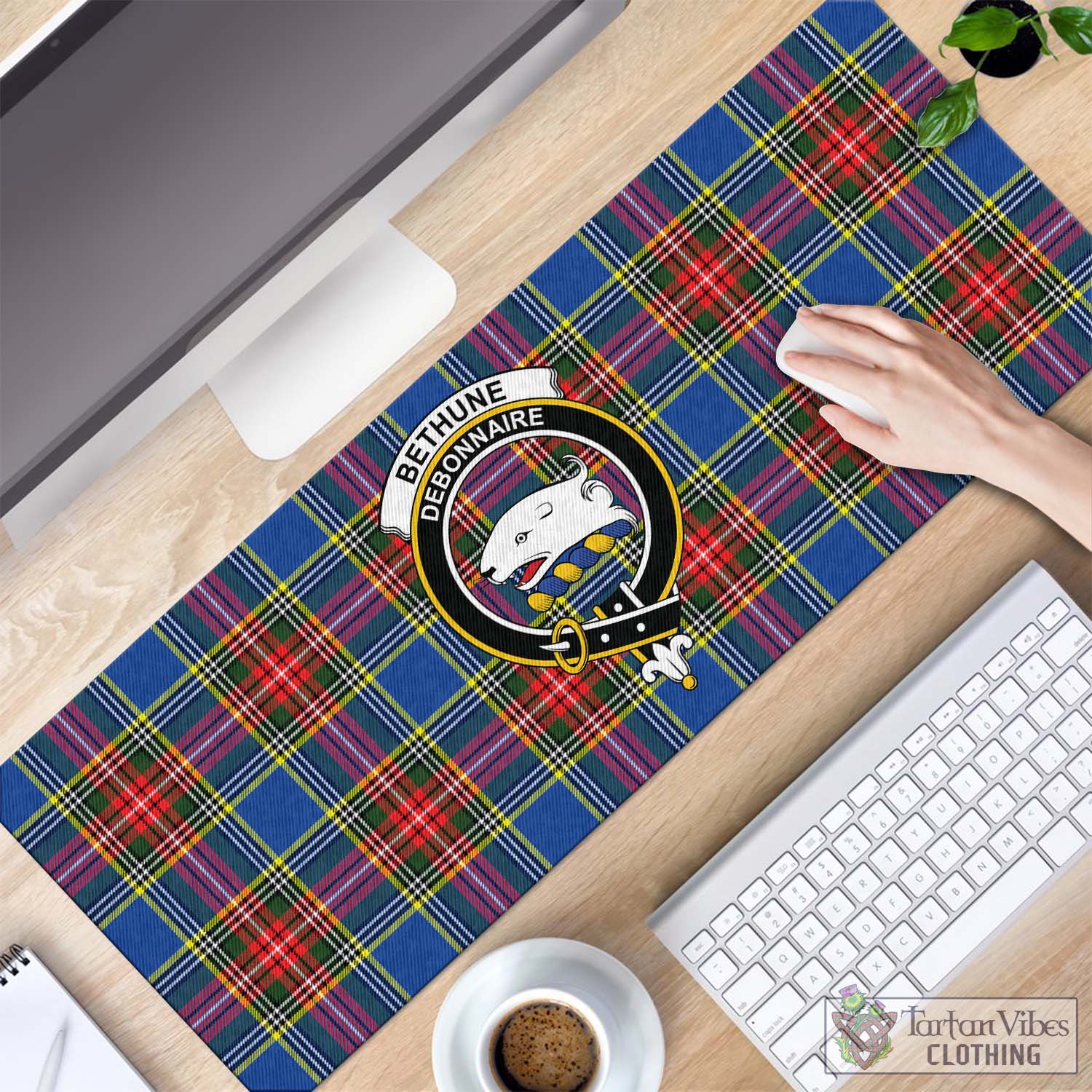 Tartan Vibes Clothing Bethune Tartan Mouse Pad with Family Crest