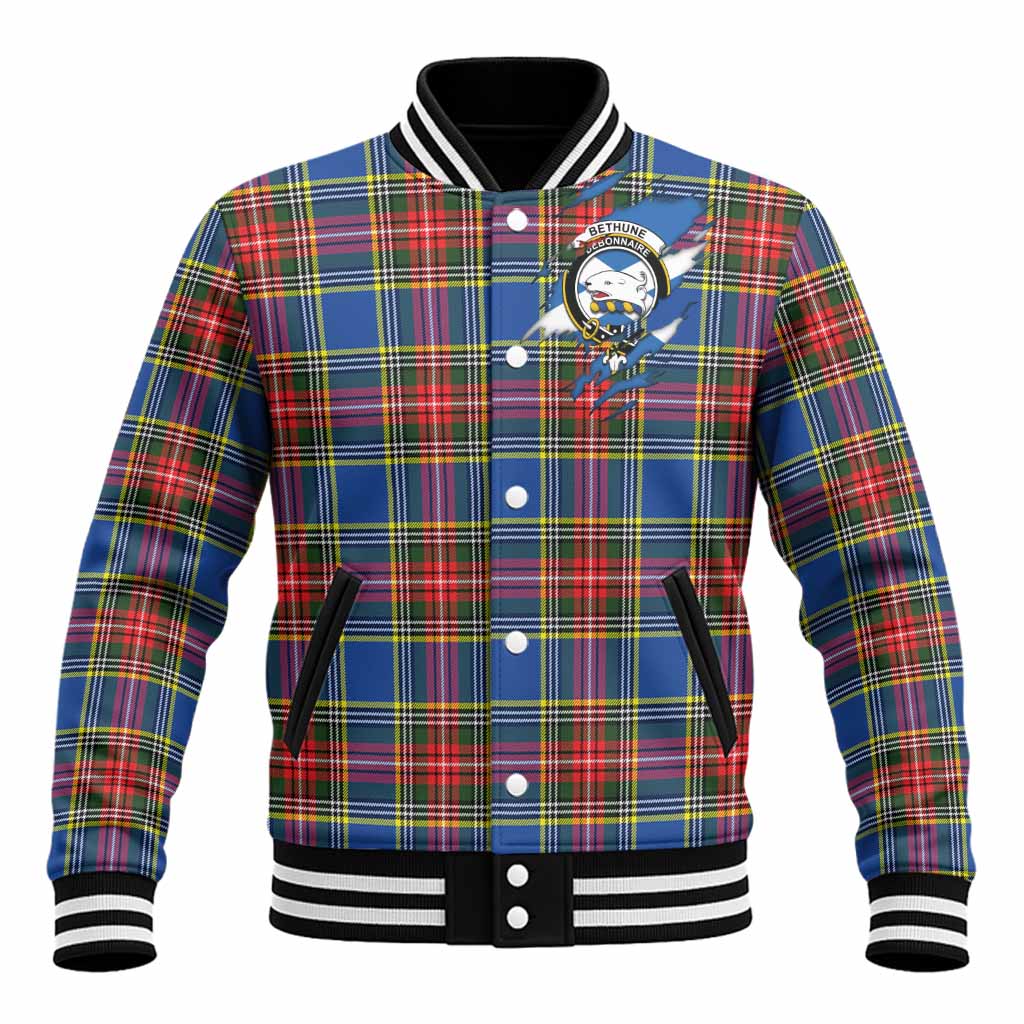 Bethune Clan Crest In Me Tartan Baseball Jacket Scotland Flag Style