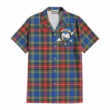 Bethune Clan Crest In Me Tartan Cotton Hawaiian Shirt Scotland Flag Style