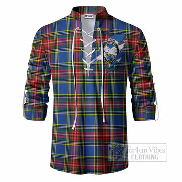 Bethune Clan Crest In Me Tartan Ghillie Shirt Scotland Flag Style
