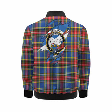 Bethune Clan Crest In Me Tartan Kid Bomber Jacket Scotland Flag Style