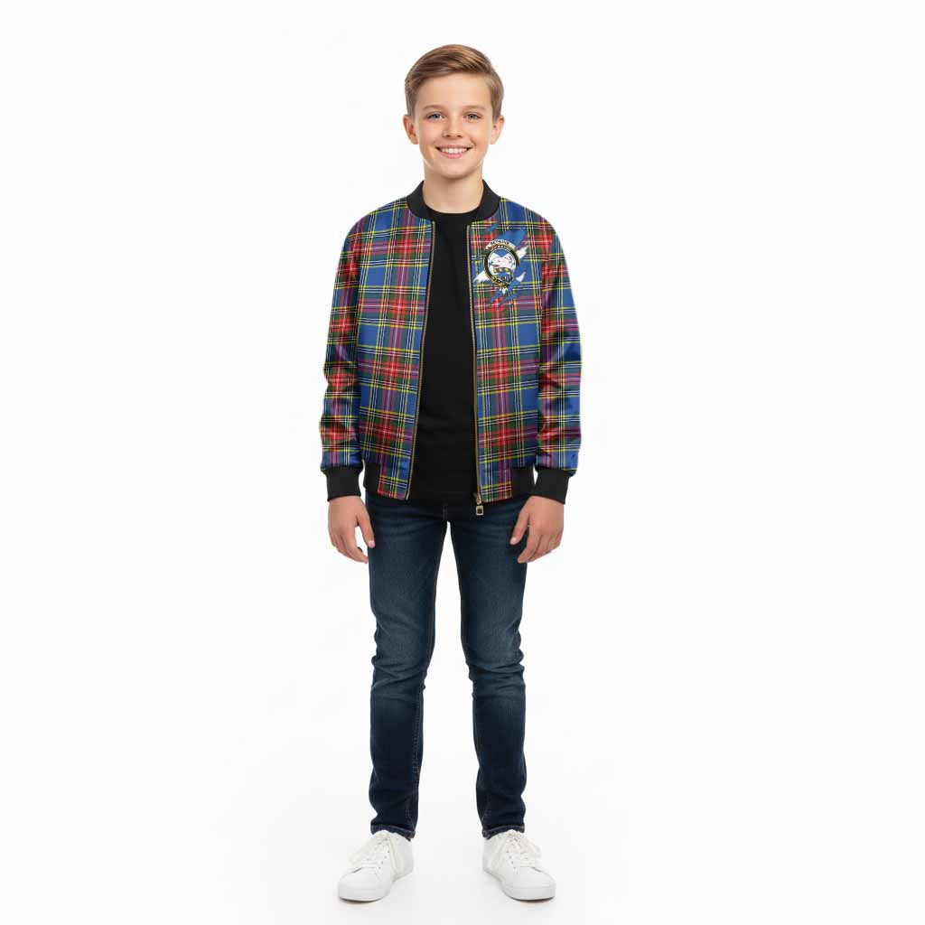 Bethune Clan Crest In Me Tartan Kid Bomber Jacket Scotland Flag Style