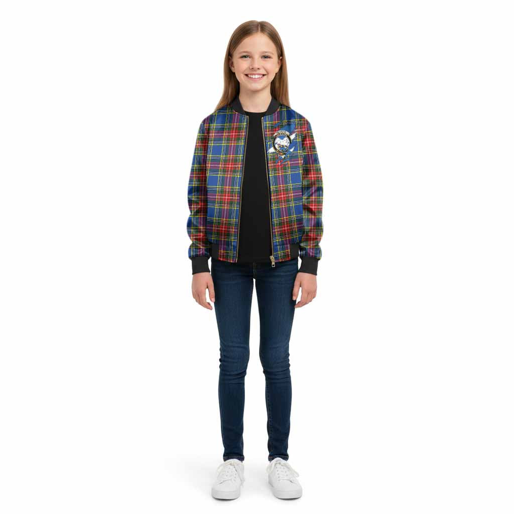 Bethune Clan Crest In Me Tartan Kid Bomber Jacket Scotland Flag Style