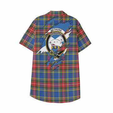 Bethune Clan Crest In Me Tartan Kid Hawaiian Shirt Scotland Flag Style