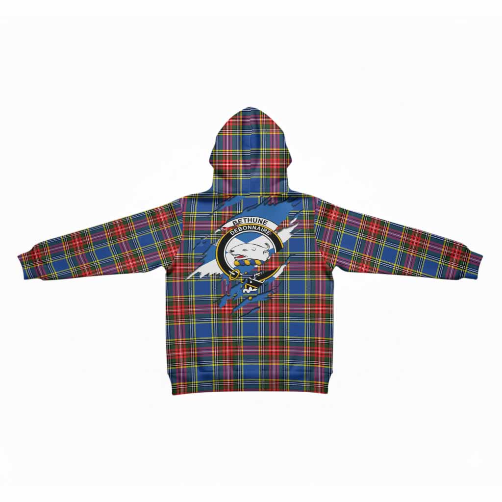 Bethune Clan Crest In Me Tartan Kid Hoodie Scotland Flag Style