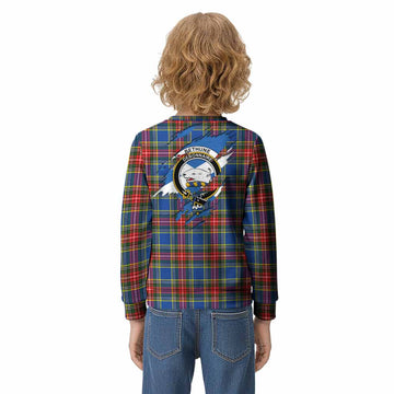 Bethune Clan Crest In Me Tartan Kid Knitted Sweatshirt Scotland Flag Style