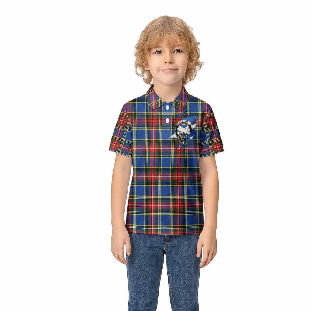 Bethune Clan Crest In Me Tartan Kid Polo Shirt Scotland Flag Style
